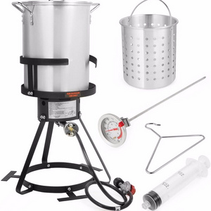 30 Qt Turkey Deep Fryer Set Aluminum Fish Seafood Boiler Steamer with 55,000 BTU Propane Gas Burner Stand