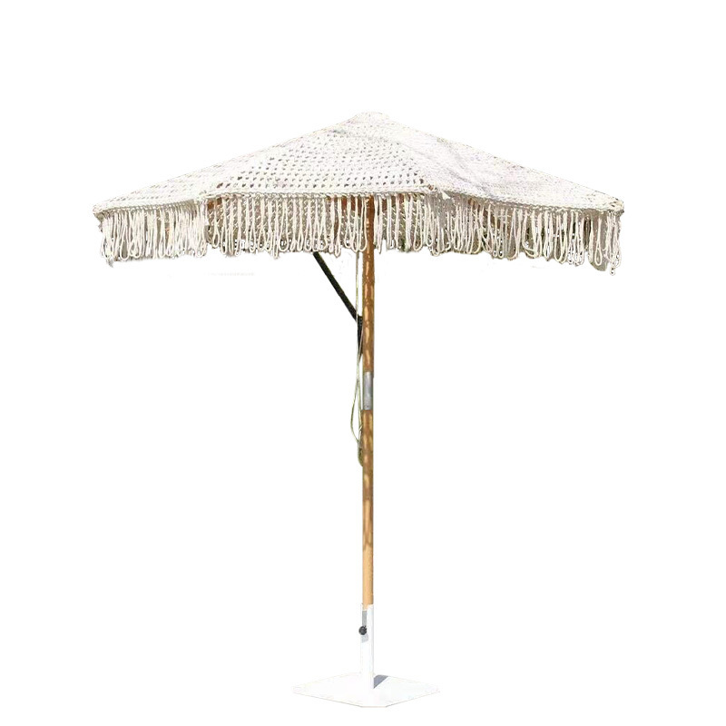 outdoor bohemia cotton rope macrame parasol beach patio umbrella garden tassels patio umbrellas with wood pole