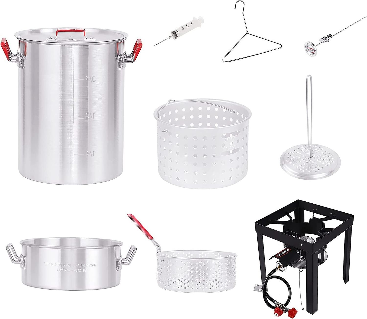 Outdoor 30QT Aluminum Stock Pot Propane Turkey Fryer Set Crawfish Boil Pot Seafood Boiler Set