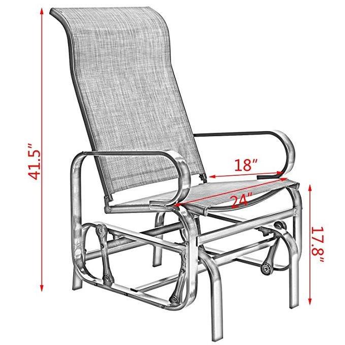 Patio Sling Rocker Chair, Outdoor Glider Rocking Lounge Chair, All Weatherproof, Grey