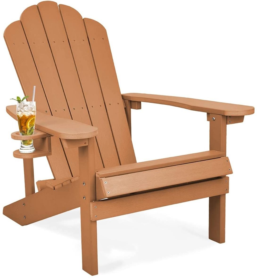 Modern Poly Classic Adirondack Chair with Cup Holder for Garden Backyard Deck