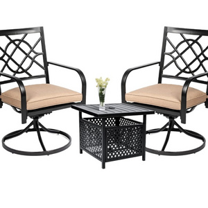 3 Pieces Outdoor Dining Swivel Chairs Set Metal Frame Patio Bistro Chairs with Side Table