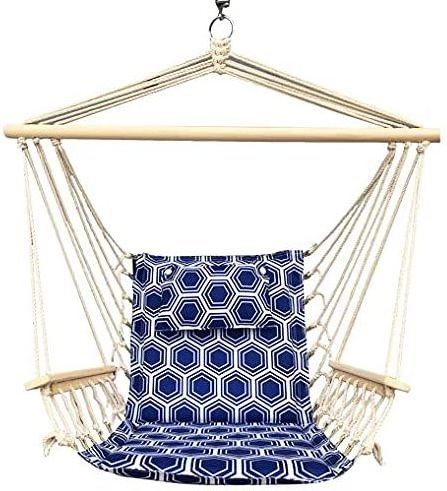 Hanging Rope Hammock Chair Hanging Single Seat Swing Chair with Wooden Armrest