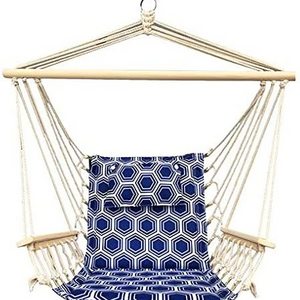 Hanging Rope Hammock Chair Hanging Single Seat Swing Chair with Wooden Armrest