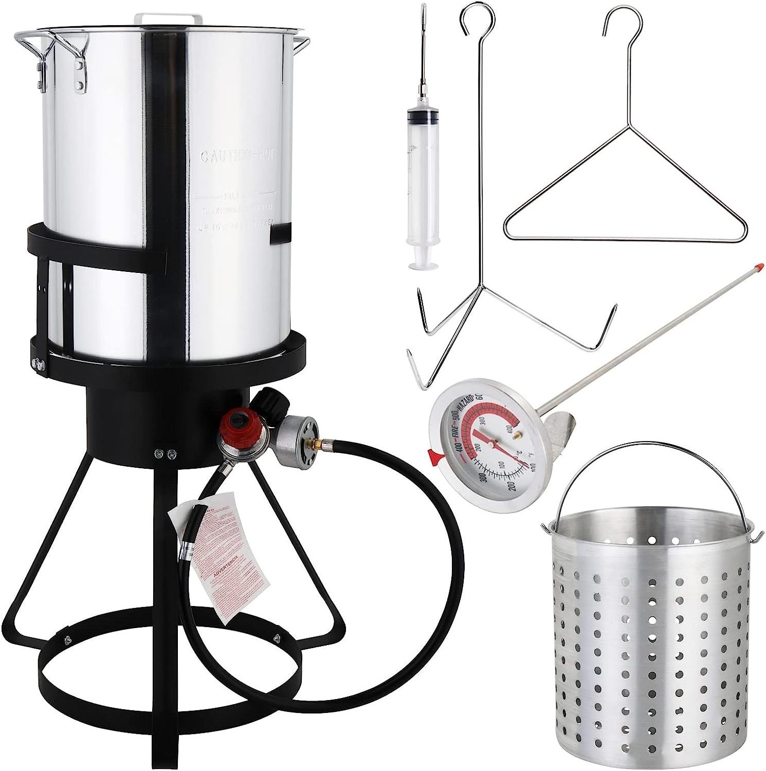 30 Qt Turkey Deep Fryer Set Aluminum Fish Seafood Boiler Steamer with 55,000 BTU Propane Gas Burner Stand