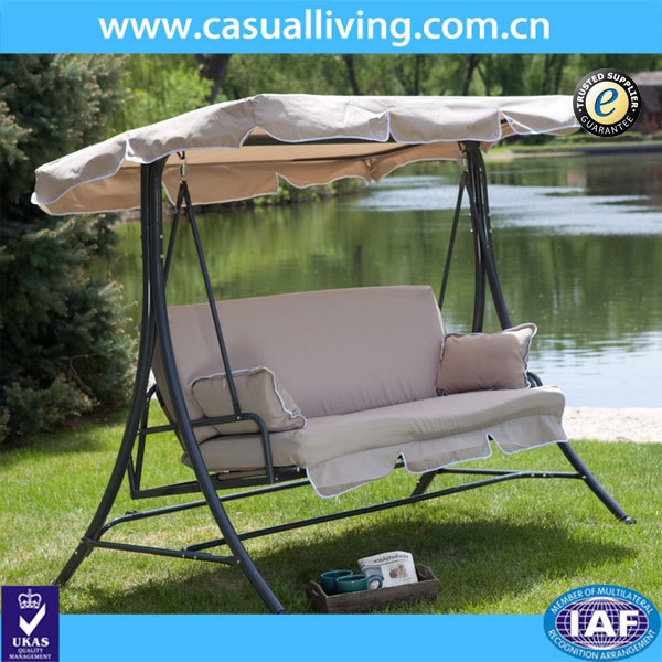 Garden three seat patio swing with canopy, swing bed with pillow