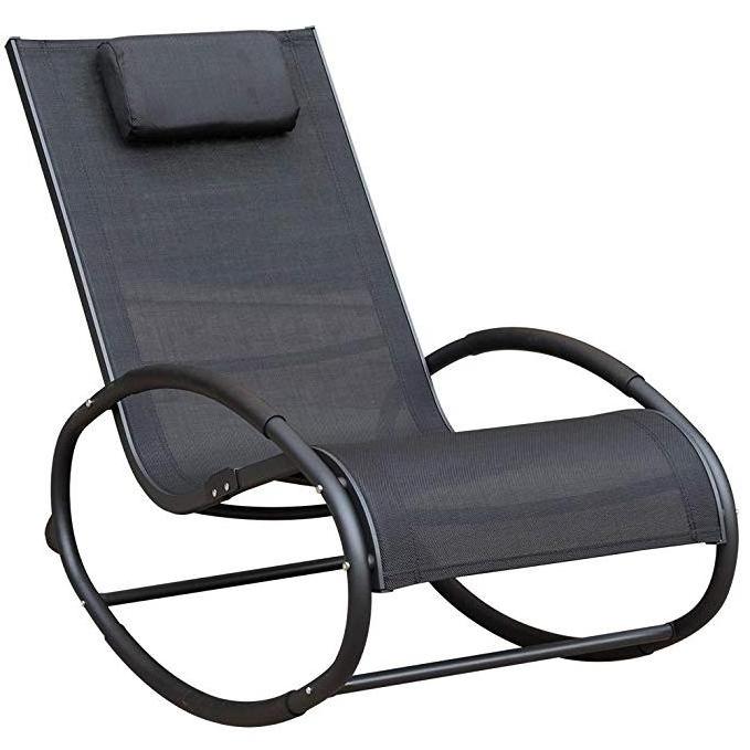 Outdoor Patio Aluminum Zero Gravity Chair Orbital Rocking Lounge Chair with Pillow Wave Rocker, Capacity 250 Pounds