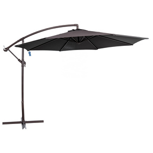 Black 9 feet Patio Umbrella with Solar Powered LED Stripe Lights and Touching Switch