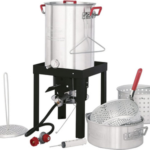 Outdoor 30QT Aluminum Stock Pot Propane Turkey Fryer Set Crawfish Boil Pot Seafood Boiler Set