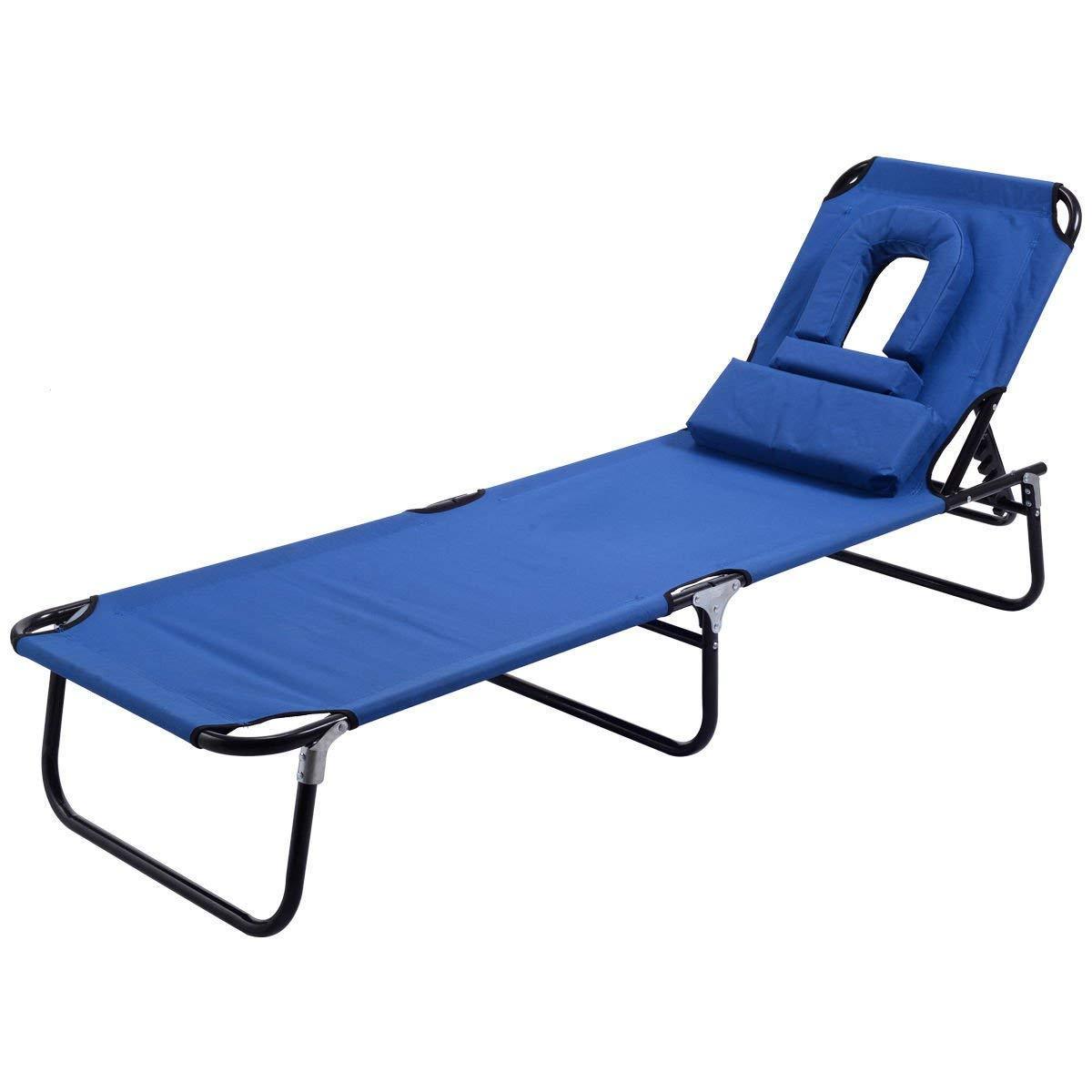 Outdoor Foldable Chaise Lounge Chair Beach Camping Recliner Bed