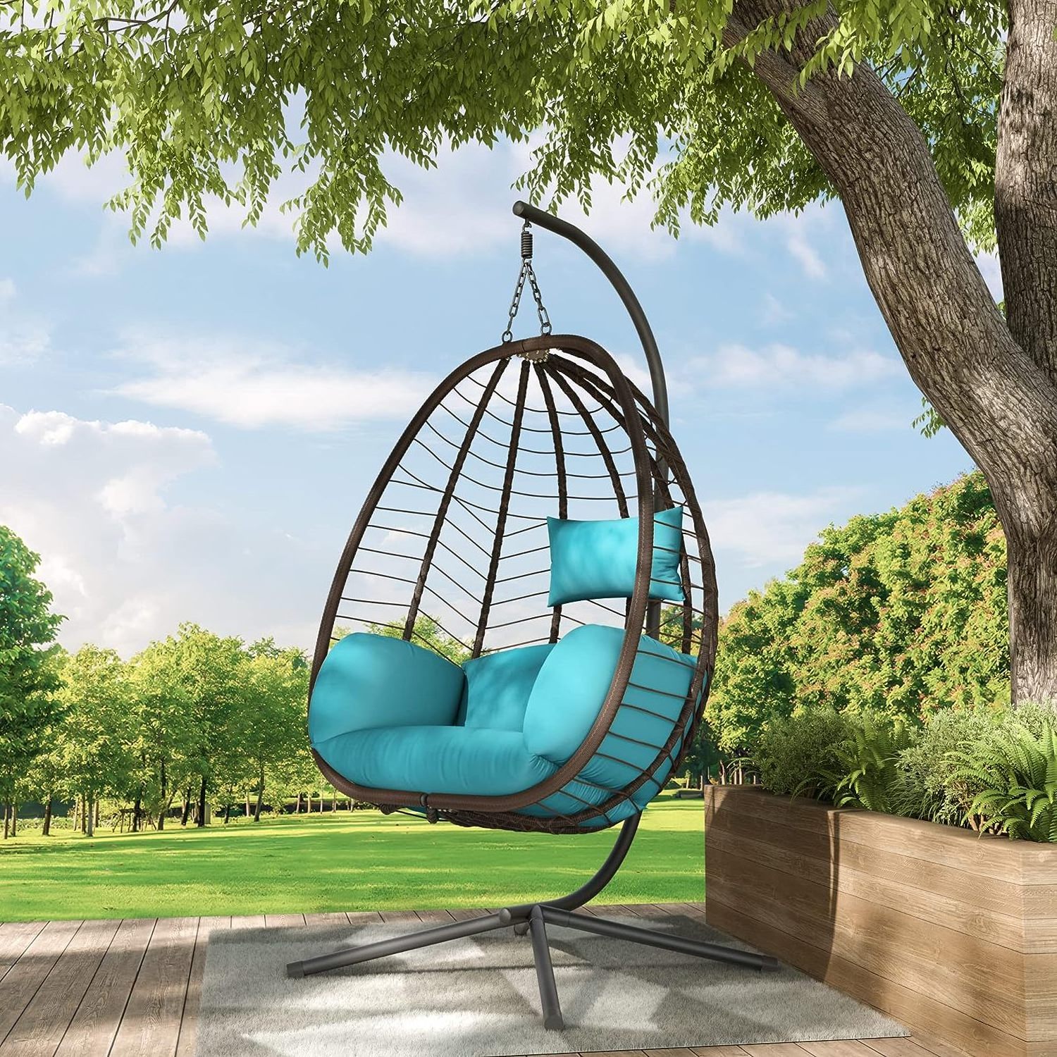 Outdoor Furniture Patio Swings Hanging Egg Swing Cocoons Chair with Metal Stand Indoor Wicker Rattan Garden Hanging Chair