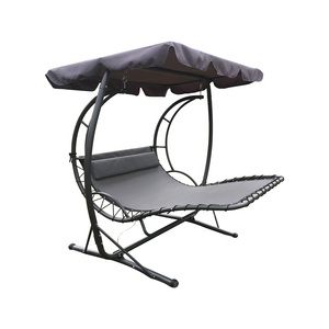 Patio Double Rocking Lounger Outdoor Swing Lounge with Canopy 2 Detachable Pillows