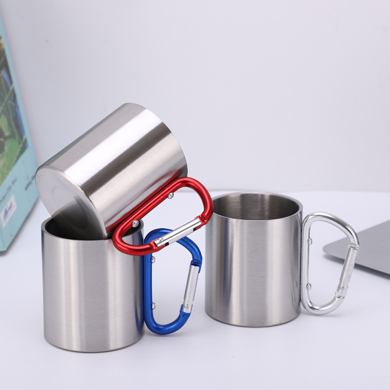 Stainless Steel Espresso Cups Outdoor Water Stainless Steel Pint Cup Camping Carabiner Cups with Hook