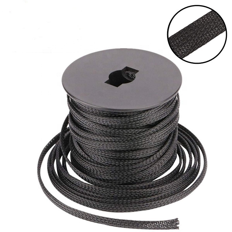 Heat Resistant Expandable Wire Protection Braid Sleeving Cable Black PET Braided Cable Sleeve