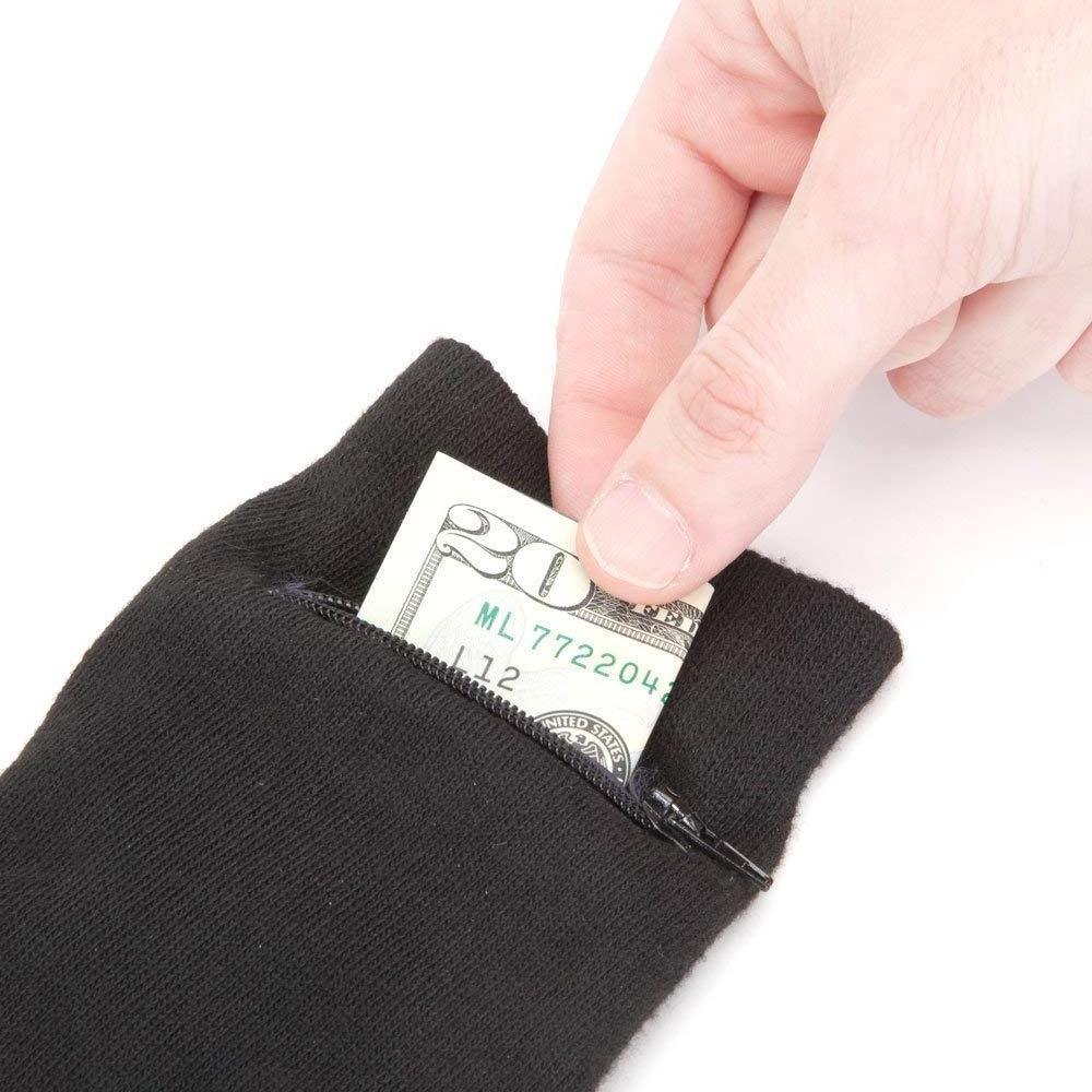 Men Black Dress Crew Socks With Hidden Zipper Pocket