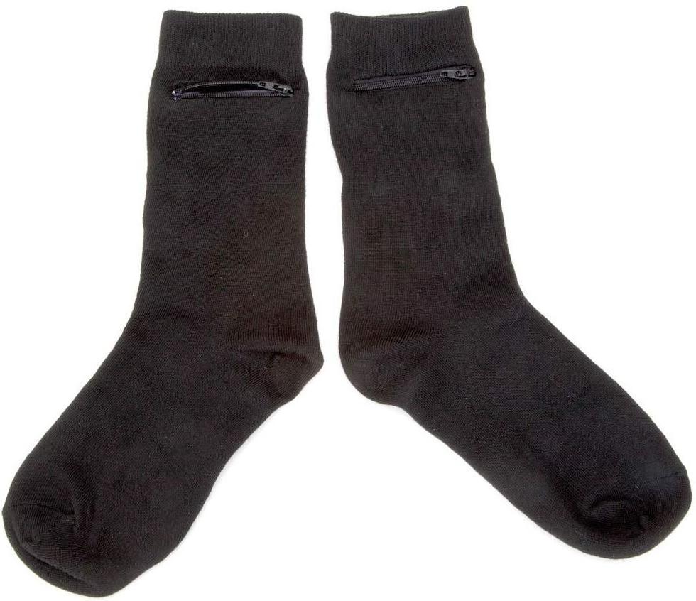 Men Black Dress Crew Socks With Hidden Zipper Pocket