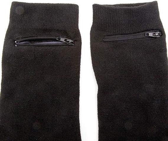 Men Black Dress Crew Socks With Hidden Zipper Pocket