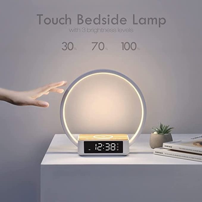 Wilit support qi fast universal phone 5w 10w bedside led night light LDC time alarm clock wireless charger desk lamp