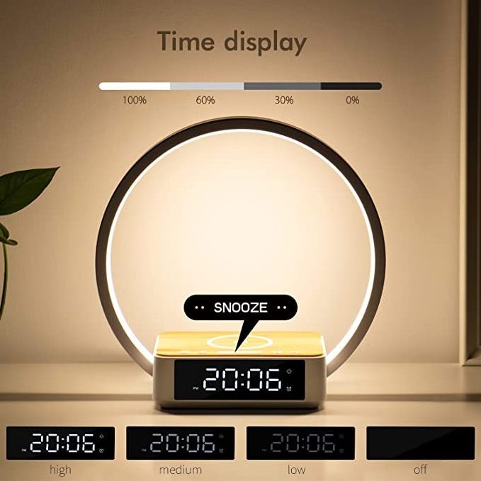 Wilit support qi fast universal phone 5w 10w bedside led night light LDC time alarm clock wireless charger desk lamp