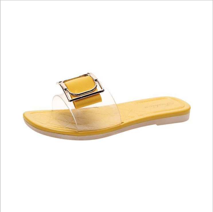 The New 2024 Square Buckle Slippers Outdoor Vacation Flat Shoes Soft Sole Flip Flops Beach Slippers Sandals For Women And Ladies