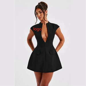 2024 New Women's Temperament Slim Sexy Deep V-neck Bag Cover Decoration Sleeveless Dresses Women