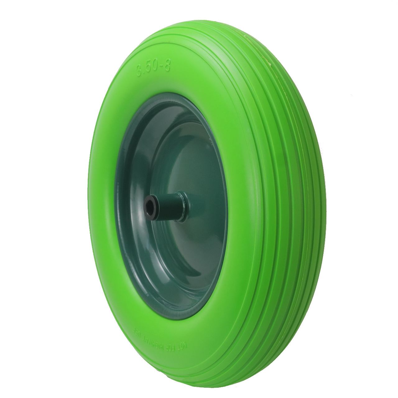 Hanak95,Wheelbarrow Tyre, 3.50-8, Solid Rubber Spare Wheel, with Axle & Steel Rim, Puncture-proof, Green/Green