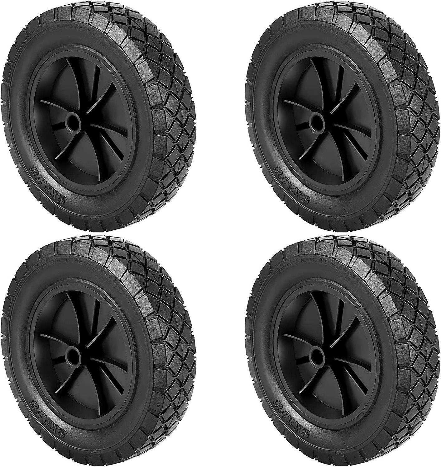 HKT1008 cheap black Replacement Tire lawn mower wheels solid rubber hand truck dolly cart 8x1.75 inch flat free wheel