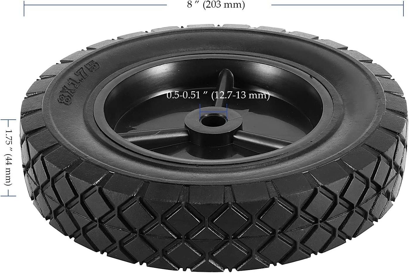 HKT1008 cheap black Replacement Tire lawn mower wheels solid rubber hand truck dolly cart 8x1.75 inch flat free wheel