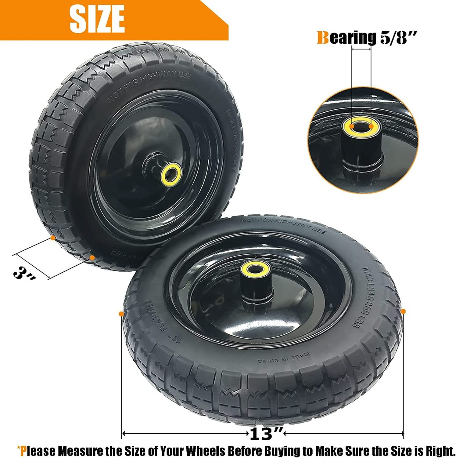 HKT1014 wholesale wheels speed skates pu flat free solid tire gorrilla carts replacement 13'' pu wheels