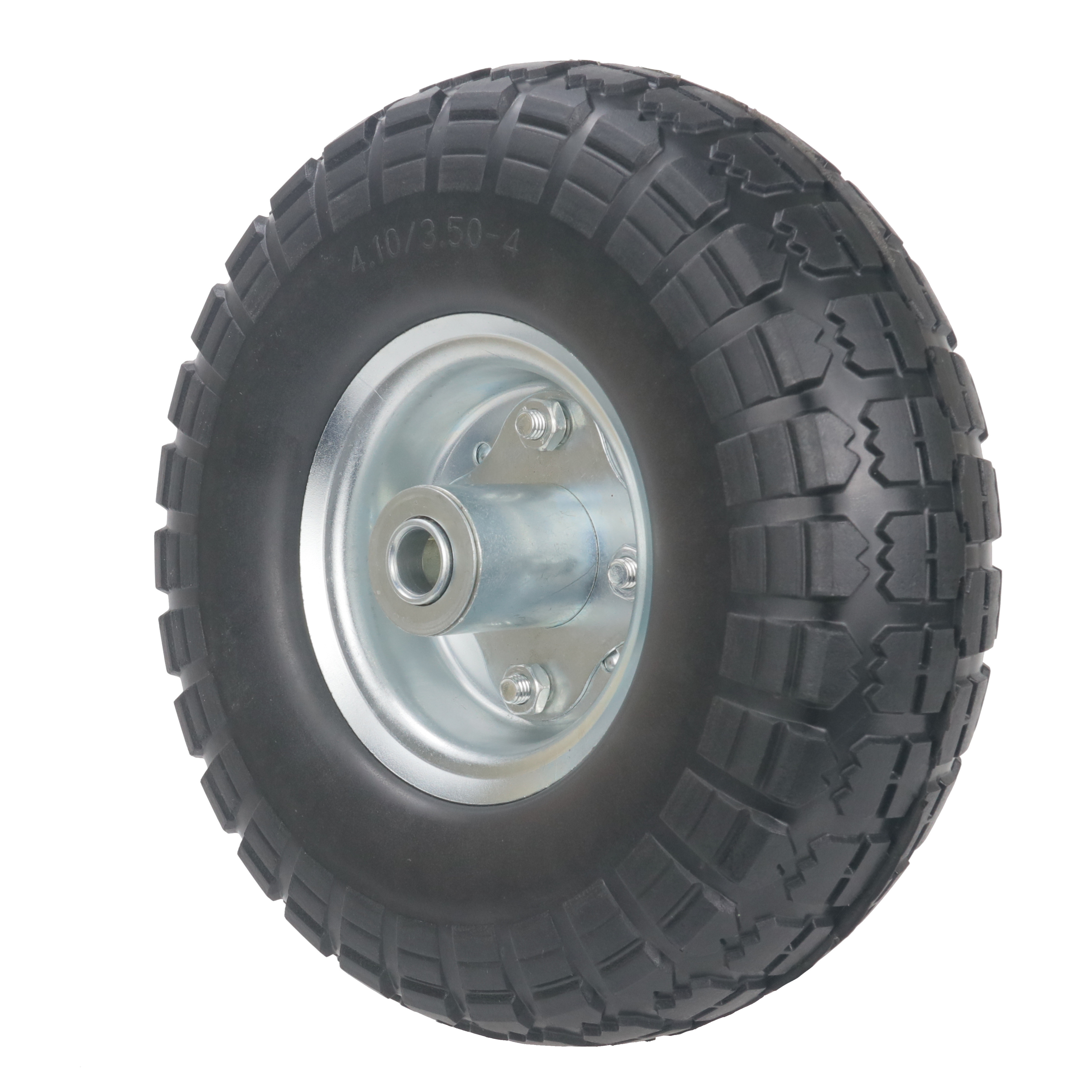 Hanak128,Sack truck wheel set, puncture-proof, 3.50-4 solid rubber tires, steel rim, 25 mm axle, 100 kg, black&silver