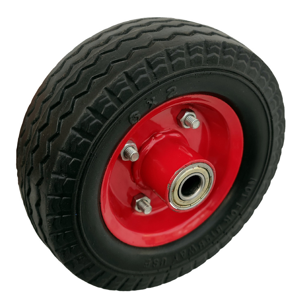 HTK1200 wholesale 6x2 flat free 6 inch pu foam wheel puncture proof tires with steel support