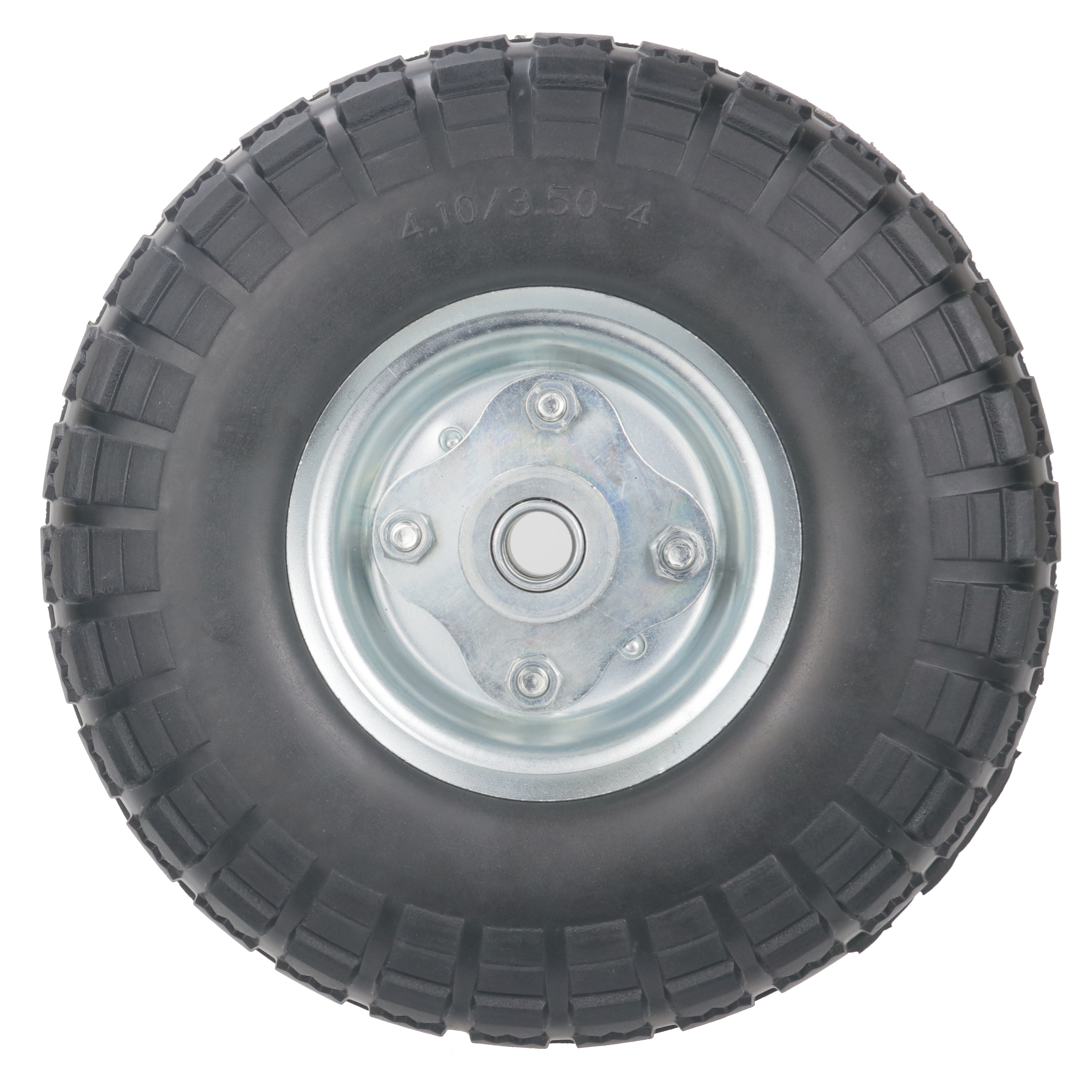 Hanak128,Sack truck wheel set, puncture-proof, 3.50-4 solid rubber tires, steel rim, 25 mm axle, 100 kg, black&silver