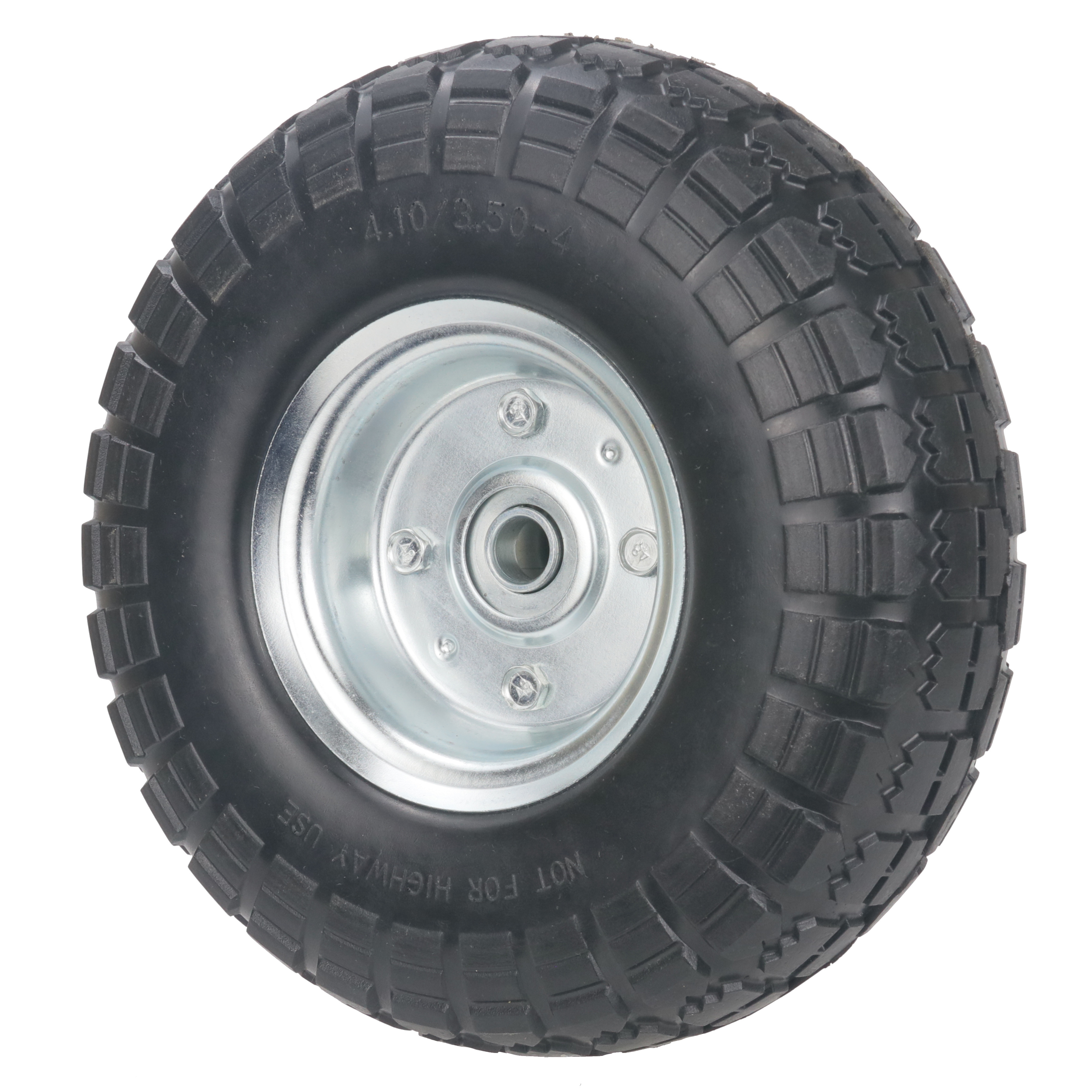 Hanak128,Sack truck wheel set, puncture-proof, 3.50-4 solid rubber tires, steel rim, 25 mm axle, 100 kg, black&silver