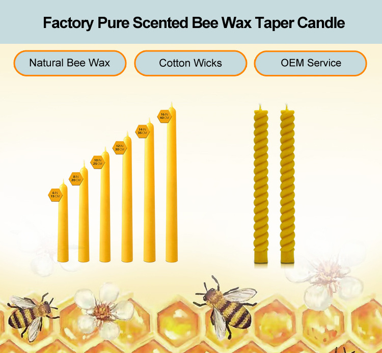 Unscented  Long Lasting Burning Natural Beeswax Taper Candles, Handmade Smokeless Light Honey Scent Beeswax Pillar Candles