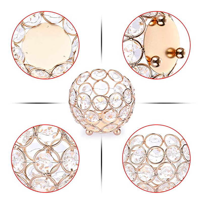 Gold Crystal Tea Light Votive Candle Holder For Wedding Decor, Tealight Lantern Candle Holders For Home Table Centerpiece