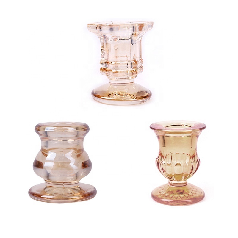 Crystal Clear Amber Glass Taper Candle Holders for Wedding, Glass Candlestick Holders Set for Wedding Table Centerpieces