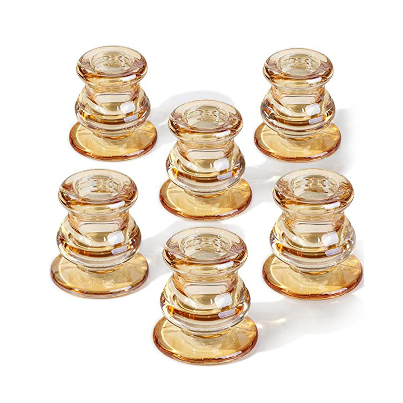 Crystal Clear Amber Glass Taper Candle Holders for Wedding, Glass Candlestick Holders Set for Wedding Table Centerpieces