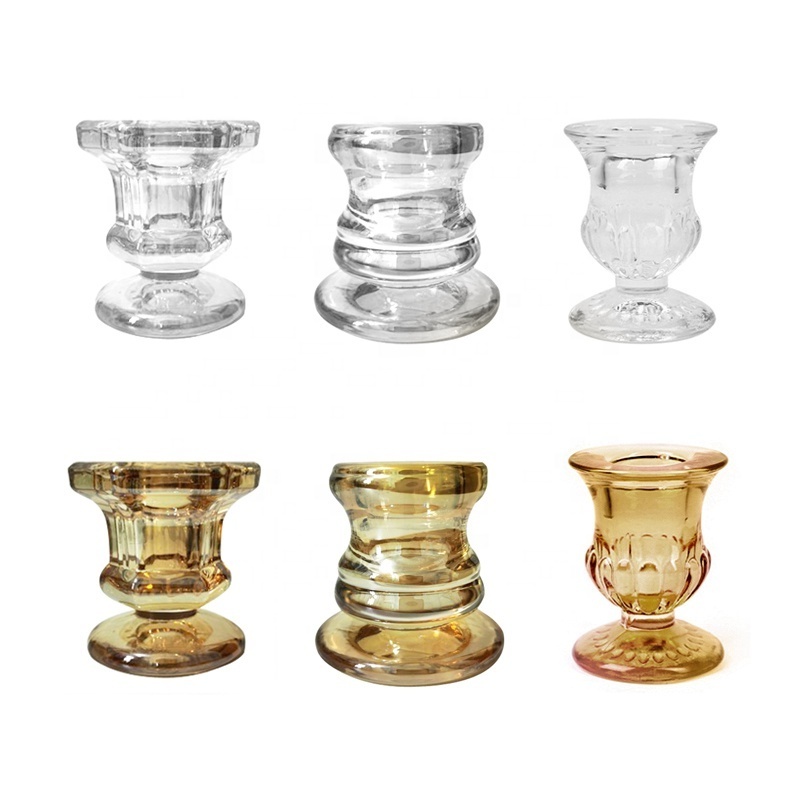 Crystal Clear Amber Glass Taper Candle Holders for Wedding, Glass Candlestick Holders Set for Wedding Table Centerpieces