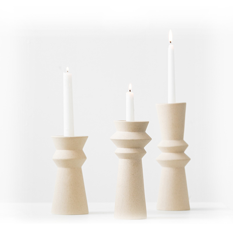 Nordic Creative Ceramic Pillar Tapper Tealight Candle Stick Holder, Handled White Tea Light Ceramic candlestick holder