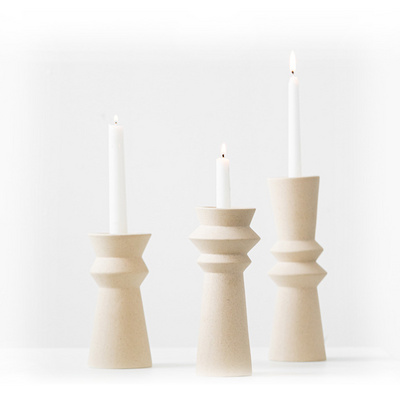 Nordic Creative Ceramic Pillar Tapper Tealight Candle Stick Holder, Handled White Tea Light Ceramic candlestick holder