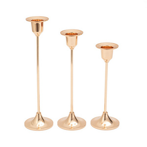 Set of 3 Retro Iron Taper Candle Holder for Wedding Dinner Party Table Centerpiece, Pink Gold Metal Tall Candlestick Holders