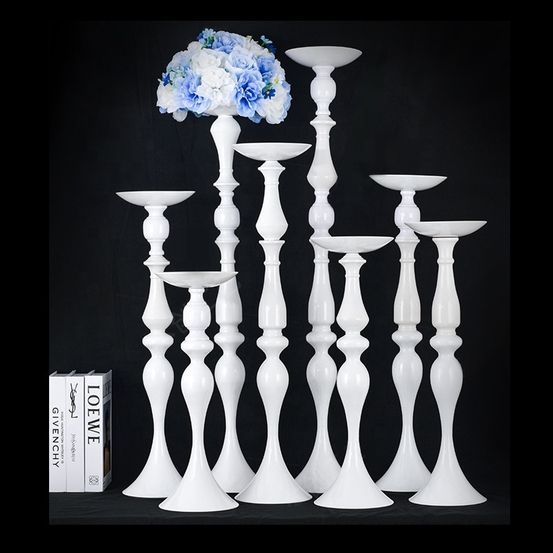 Tall Wedding Centerpieces Gold Candle Holder Flower Vase , White Metal Silver Flowers Stand for Party Tables Decorations