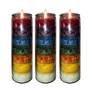 Wholesale 7 Day Mega Glass Rainbow Color Devotional Religious Prayer Candle, Religious Candles For Sanctuary Vigils Prayers