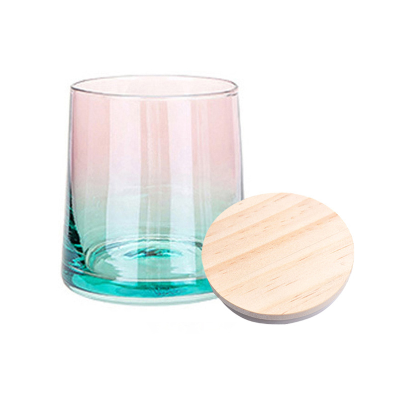 Low MOQ wholesale Smokey Grey Glass Candle Jars with Wooden Lid ,Transparent Amber Pink  Empty Candle Jars for Making Candles