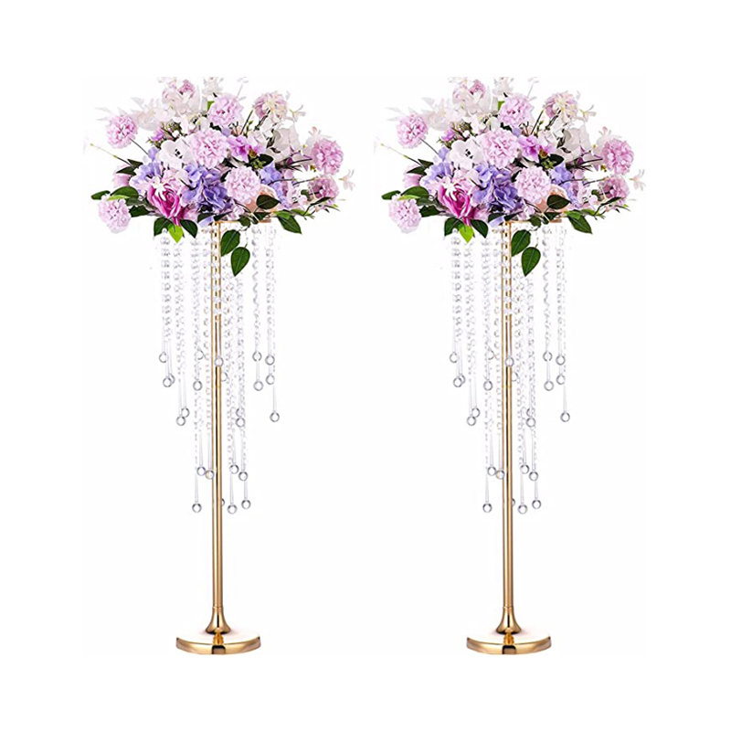 Gold Metal Crystal Tall Vases Wedding Centerpieces for Tables, Metal Flower Candle Holder with Sparkling Crystal Beads