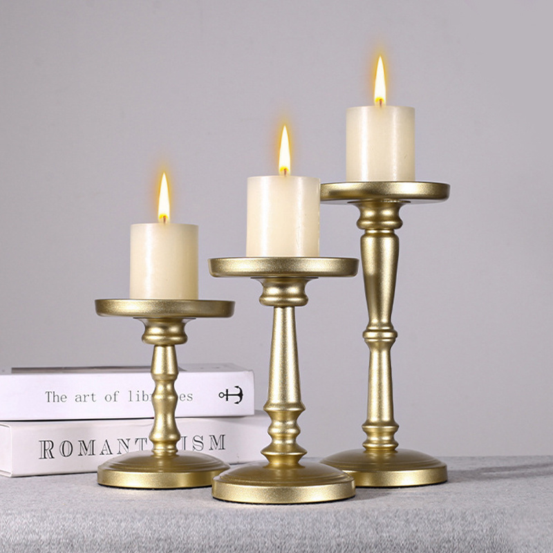 Large Modern Set of 3 Matte Tall Candle Holder For Table Wedding Party, Gold Metal Pillar Candle Stand For Fireplace Home Decor