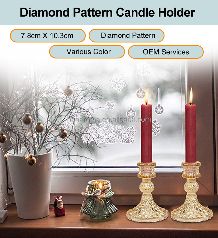 Glass Diamond Candle Holders Set, for Wedding Decoration Festival Party Taper Candle Holders