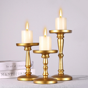 Large Modern Set of 3 Matte Tall Candle Holder For Table Wedding Party, Gold Metal Pillar Candle Stand For Fireplace Home Decor