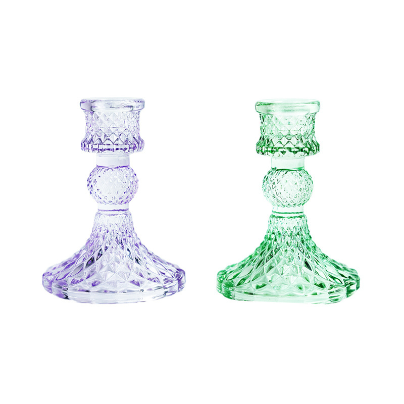 Glass Diamond Candle Holders Set, for Wedding Decoration Festival Party Taper Candle Holders