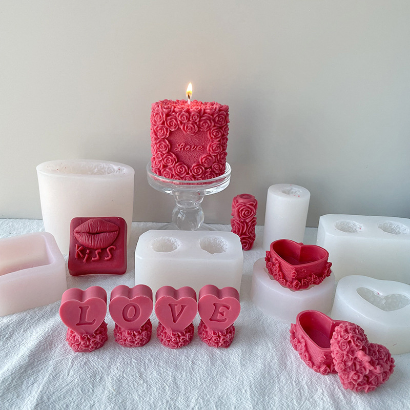 3D Silicone Valentine Flower Rose Pillar Candle Molds For Cake Soap Candy, Rose Pillar Ball Candle Mold For DIY Candle MakinG